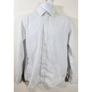 Fossil White Blue Striped Pointed Collar Button Up Shirt Medium Lightweight Soft
